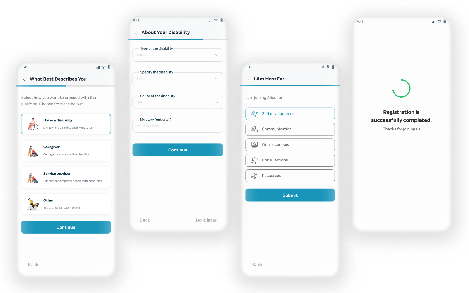 Disability profile screens